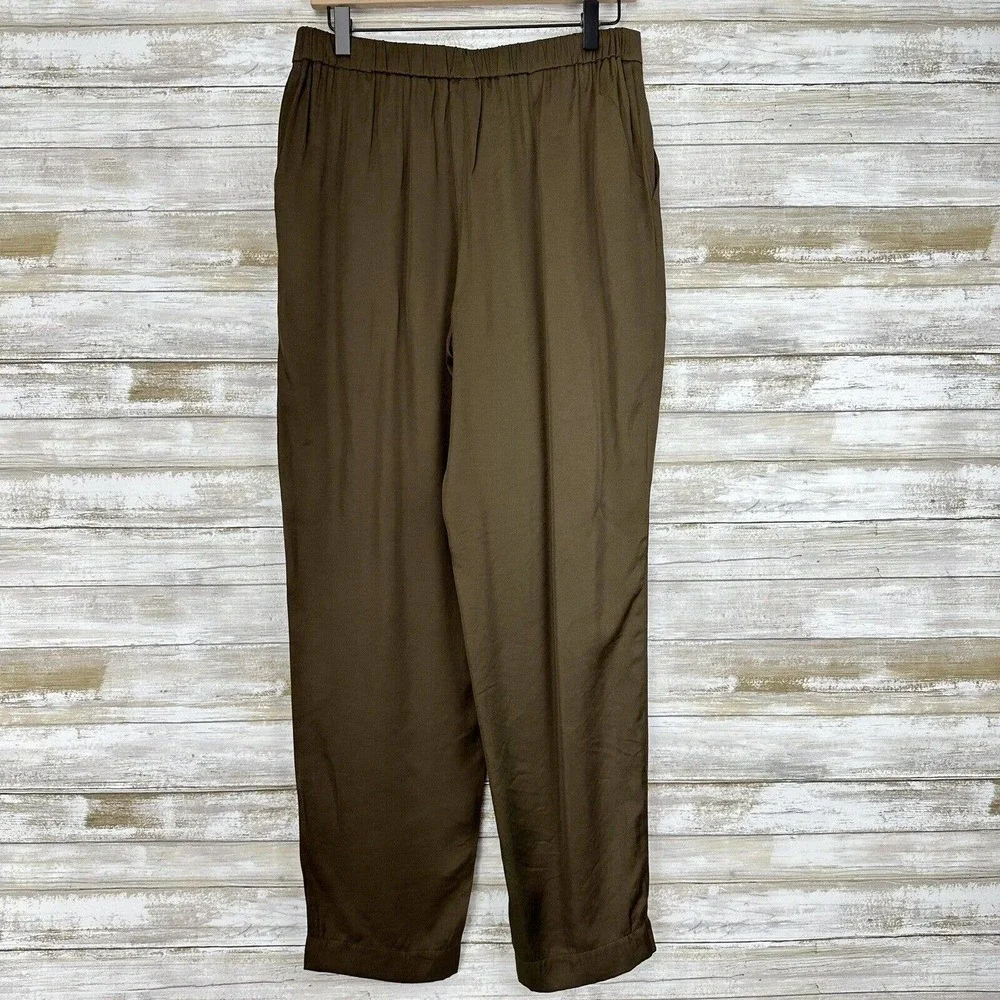 LAFAYETTE 148 Women's Satin Pants Size Medium Soho Track Pant Green Rayon‎ Blend
